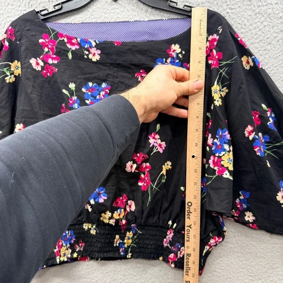 Anthropologie Maeve Adelaide Top Blouse Black Floral Crop Dolman Sleeve Women SP - Picture 7 of 16